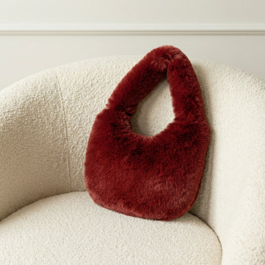 African Sun | Faux Fur - Bordo Peluş Çanta