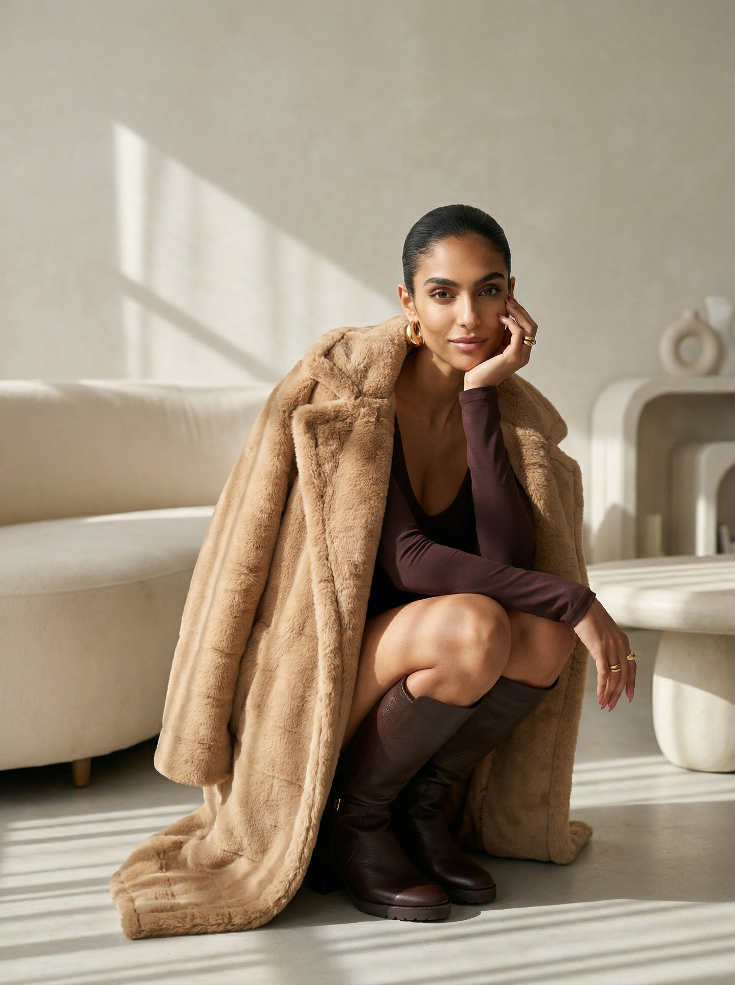 Sahara Camel | Faux Fur - Bej Premium Peluş Kürk